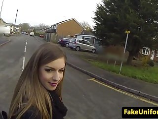 UK slut sucks policemans flannel down police passenger car